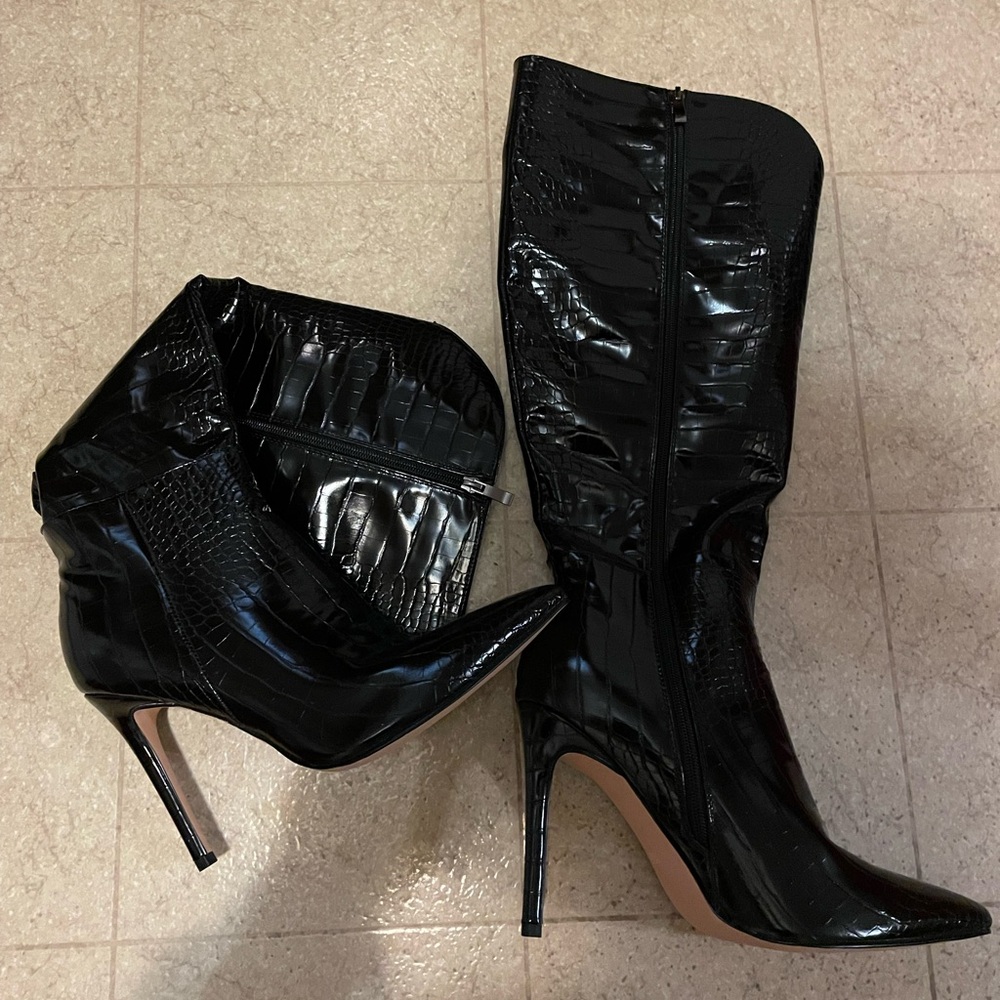 MERUMOTE Women's Knee High Boots Pointed Toe  Side Zipper Stiletto  Black 10.5